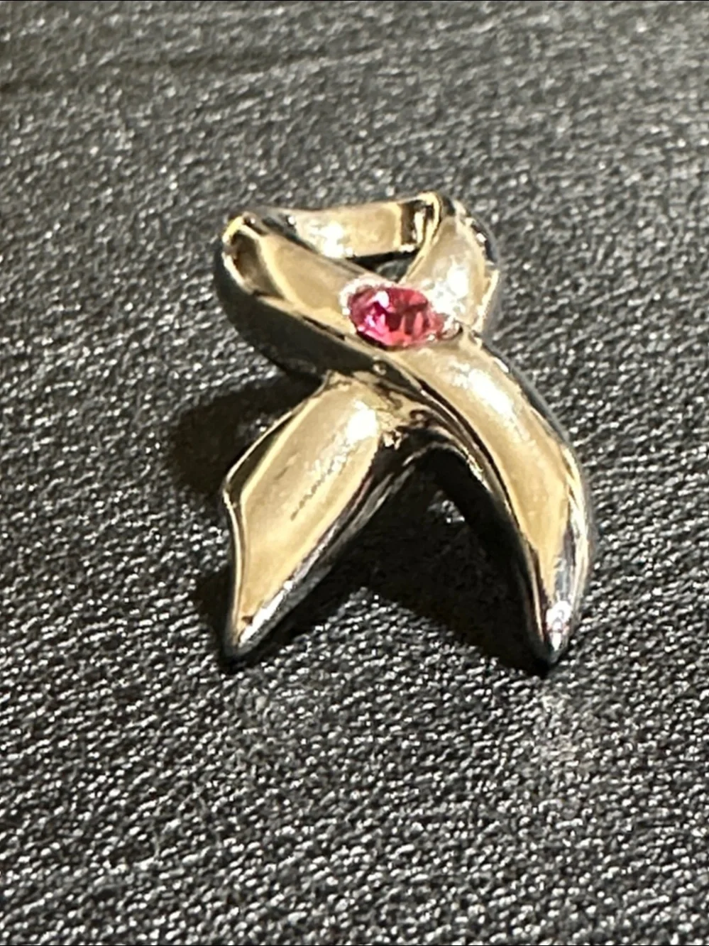 Cookie Lee Silver Tone Ribbon Pink Crystal Lapel Tie Tack